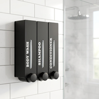 Dispensador Triple de Jabón para Montar en la Pared, para Gel de Ducha, Champú y Acondicionador, Manual, Organizador de Baño, Plástico Negro, Estilo Minimalista