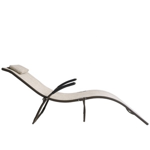Beige Piscine Plage de Repos En Métal Chaise longue <span class=keywords><strong>Transat</strong></span> Plié Portable Chaises Longues En Plein Air En <span class=keywords><strong>Acier</strong></span> Inoxydable - Product Image 2