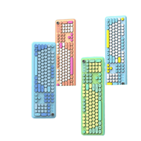 Clavier de bureau sans fil 104 touches rétro avec touches rondes, rétroéclairage LED silencieux, double mode, design coloré et mignon, USB pour ordinateur portable/ordinateur de bureau