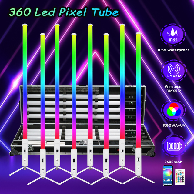 Muxxdj Wireless Battery 360 Pixel Tube Set IP65 Waterproof RGBWA Outdoor Rechargeable Dj Club Party Bar Led Tube Light