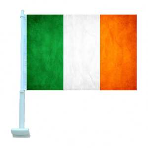 Drapeau de voiture irlandais, drapeau automobile IE avec clip de fixation pour fenêtre, polyester écologique, impression double face - Product Image 1