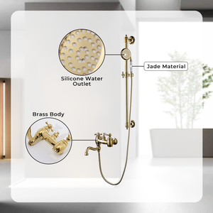 Nuevo Grifo Mezclador de Ducha y Bañera de Latón de Doble Manija para Montaje en Pared con Chorro/Masaje y Diseño de <span class=keywords><strong>Cascada</strong></span> Dorada para Uso Hotelero - Product Image 3