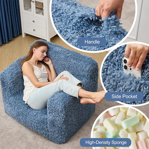 Plush <b>Beanbag</b> Chair For <b>Kids</b> And Adults Soft Cushion Seat Versatile Folding Design Compressible Packaging Blue Color Option - Product Image 4