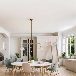 Pendentif industriel en métal laiton métal lin abat-jour chambre à coucher salle à manger éclairage décoratif <span class=keywords><strong>Piaf</strong></span> grande lumière pendentif linéaire - Product Image 2