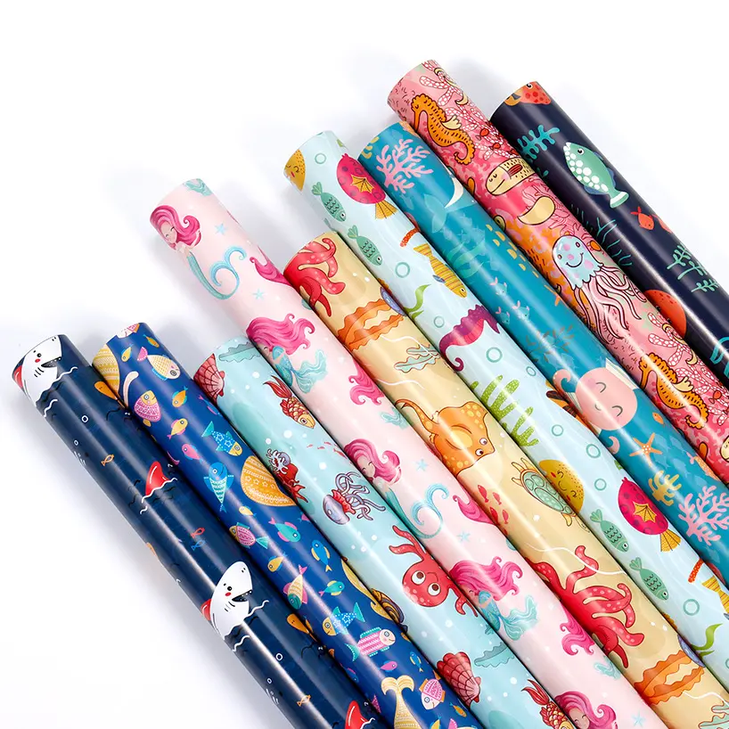 Elegant Cartoon Design Gift Wrapping Paper with Marine Organism Pattern Printed for Child