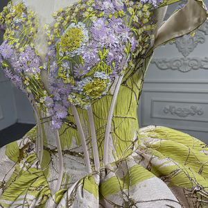 Robe de bal en tissu brocart floral 3D or jaune, épaules dénudées, style princesse, 6568-B - Product Image 3