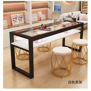 Table de manucure moderne en verre avec tabouret, facile à nettoyer, mobilier commercial pour salon de beauté - Product Image 4