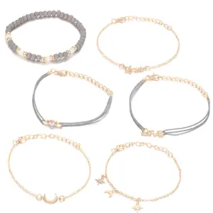 PASUXI vente en gros de bracelet simple de style de mode lune en or et argent avec ensemble de bracelet en diamant pour accessoires de bijoux de mariage féminins