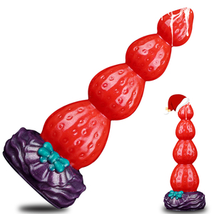 هزاز جيلانس فانتازي على شكل فراولة مع كأس شفط، سدادة شرجية سيليكونية على شكل وحش لطيف بـ 4 عقد، ألعاب جنسية شرجية لعيد الميلاد - Product Image 1