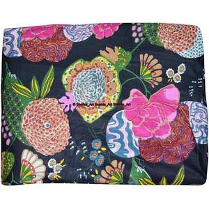 Tissu en coton indien tissé à la main imprimé au bloc, motif floral Jaipuri noir tropical, poids moyen, 3 yards, pour vêtements et saris - Sophia Art - Product Image 2