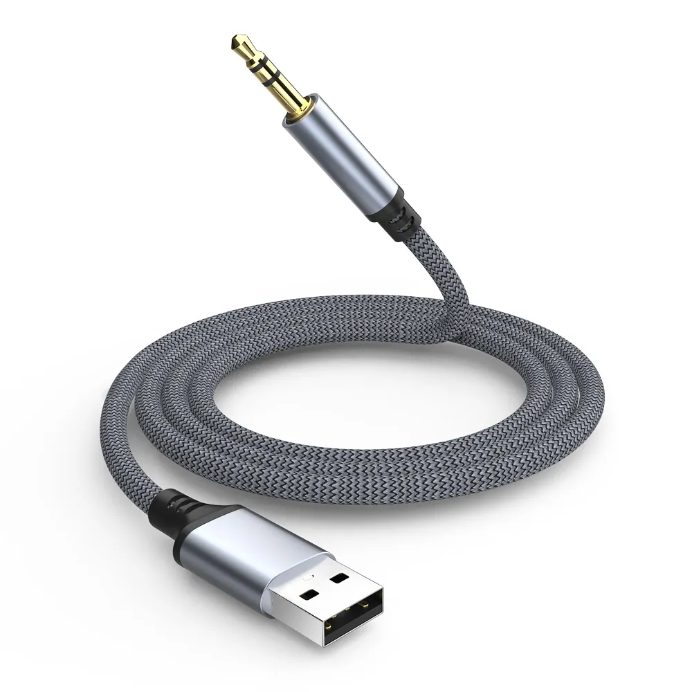 High Quality Factory Manufacture Nylon Braided 1m Gold Plated USB A Male TO 3.5mm AUX Male Audio Jack Cable For Laptop TV