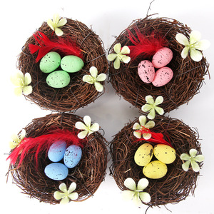 Nido di Uccello in Vimini Artificiale per Pasqua, Decorazione per Giardino con Uova Pasquali - Product Image 1