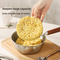 Poêle à nouilles instantanées en acier inoxydable 316 de 17/19 cm, qualité alimentaire, multi-usage, mini poêle à œufs, couvercle en verre, poignée en bois, compatible gaz universel