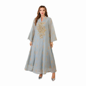 Elegante XXL mujer verano lentejuelas poliéster transpirable tobillo longitud Abaya <span class=keywords><strong>Bata</strong></span> para Eid Ramadán moda musulmana Dubai - Product Image 1
