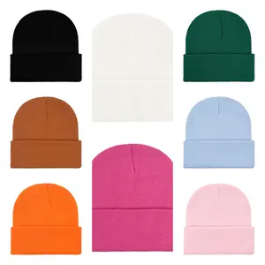 New Style Winter Wear Outdoor Sport Blank Custom Logo Embroidery Label Cuffed Plain Knitted Beanie Hats