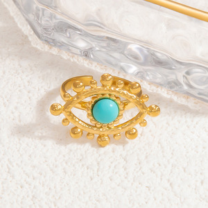Evil Eye Gold Open <b>Ring</b> With <b>Turquoise</b> Stone Unisex Fashion Jewelry Gift - Product Image 2