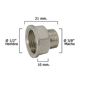Raccordo esagonale ridotto cromato 3/8 maschio - 1/2 femmina x M10 - Product Image 1