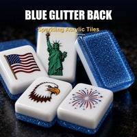 Juego de Mahjong Azul con Purpurina, Fichas Patrióticas de EE. UU. con Arte de Águila y Bandera, 160 Piezas, Juego de Mahjong Acrílico para Fiestas