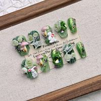 Faux ongles en acrylique faits main 3D Lapin mignon Champignon Vert Fairycore à presser, design personnalisé pour femmes