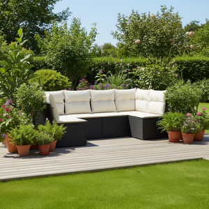 Modern Outdoor Garden <b>Sofa</b> <b>Set</b> Black PE Rattan Modular Furniture With High Density Foam Cushions For Patio Use - Product Image 2