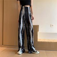 Pantalon de nettoyage ample taille haute personnalisé ondulation de l'eau colorant étourdi taille élastique pantalon d'orgue décontracté avec plis par pression jambes larges