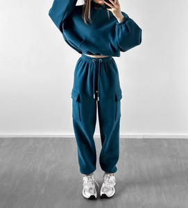 Ensemble de survêtement pour <span class=keywords><strong>femme</strong></span> en coton de haute qualité, personnalisable, comprenant un sweat à capuche et un <span class=keywords><strong>pantalon</strong></span>, couleur unie, coupe ample, pour le <span class=keywords><strong>jogging</strong></span>, haut long - Product Image 2