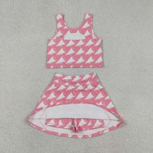 GSD1467 Conjunto de Yoga sin Mangas para Niña, Falda con Estampado de Trompetas Rosas, Ropa Deportiva para Niñas Pequeñas, Venta al Por Mayor - Product Image 2