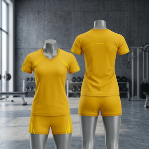 Conjunto de Camiseta de Fútbol Amarilla con Cuello en V para Mujer, Manga Corta, Ajustada, Transpirable, de Secado Rápido, para Todas las Temporadas - Product Image 3