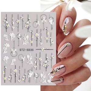 Pegatinas de <span class=keywords><strong>Uñas</strong></span> Acrílicas 5D con Diseño de Flores, Encaje Blanco, Diseño Navideño, Adhesivos Florales Simples en Relieve, Accesorios para Decoración de <span class=keywords><strong>Uñas</strong></span> DIY - Product Image 4