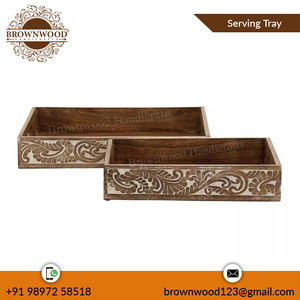 Premium Burnt Antique Mango Wood Carved Tray for Serving Set of 2 High Quality Wooden Tray Indian Manufacturer and Exporter - Product Image 2