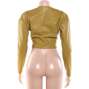 Nuova Giacca <span class=keywords><strong>Vintage</strong></span> da <span class=keywords><strong>Donna</strong></span> con Cerniera, Maniche Lunghe, Collo Tondo, Tinta Unita e Dettagli Plissettati - Product Image 3