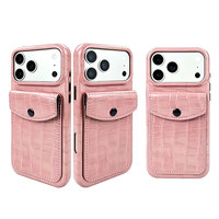 Étui de téléphone en PU texture crocodile style professionnel avec fente pour cartes à bouton-pression et protection de l'objectif surélevée pour iPhone 17/18 Pro