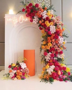 Arche florale IFG avec des fleurs tropicales de couleur fuchsia <span class=keywords><strong>rose</strong></span>, orange, <span class=keywords><strong>rose</strong></span> et hortensia pour la Pâques, la rentrée scolaire, le mariage, la décoration de fond - Product Image 6