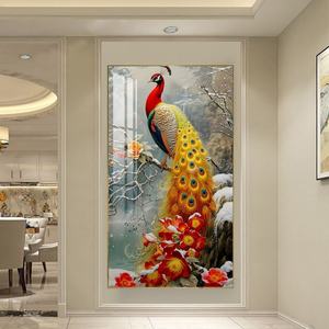 Arte Moderno en Lienzo, Diseño Abstracto de Pavo Real Colorido, Pintura de Porcelana de Cristal 5D de Lujo, Decoración de Pared LED para el Hogar y la Oficina - Product Image 5