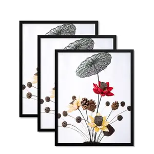 Set of 3 black solid wall creative poster picture frame recycled hanging bulk wood photo frame 18x24