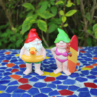 Figurine Personnalisée de Couple de Gnome de Surf en Résine Statue Drôle de Pelouse de Gnome pour Décoration de Jardin