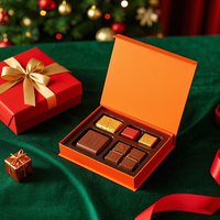 Boîte cadeau élégante en carton avec rabat magnétique orange, style livre, impression personnalisée en usine, boîte en papier rigide pour chocolat