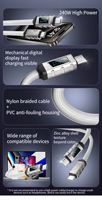 Kabel pengisi daya PVC, kabel pengisian daya USB 240 tipe-c Super cepat, tampilan Digital 3.0 W bahan Aloi seng untuk ponsel