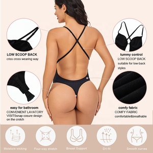 Vente en gros de body sculptant sexy sans couture, <span class=keywords><strong>dos</strong></span> <span class=keywords><strong>plongeant</strong></span> en U, <span class=keywords><strong>dos</strong></span> croisé avec bretelles transparentes, soutien-gorge corset push-up pour femmes - Product Image 3