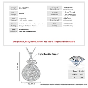 Trendy Hip Hop Jewelry 14k Gold Filled Eco-friendly <b>Copper</b> Insert Zircon Money Bag Pendant Necklace for Unisex - Product Image 2