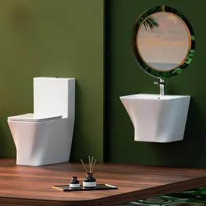 Inodoros de alta gama, lavabo de baño montado en la pared, juego de inodoro de una pieza, inodoro y lavabo de cerámica