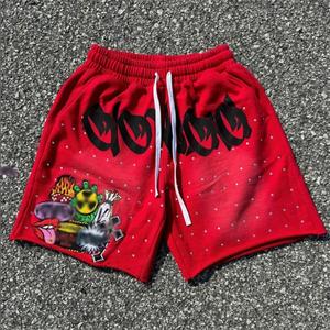 OEM Custom Embroidery Printed Sun Faded Acid Wash All <b>Over</b> Print Rhinestone Jogger Sweat Shorts for Men - Product Image 4