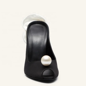 Sandalias Elegantes de Tacón Fino con Perlas y Flor Trasera para Mujer, Talla Grande 45, Peep Toe, Zapatos de Vestir, Tacones Altos Delgados, Mules de Horma Ancha - Product Image 4