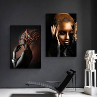 Peinture murale en porcelaine cristalline, portrait de femme africaine, cadre noir doré, décoration murale moderne pour la maison