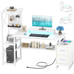 Bureau d'<span class=keywords><strong>ordinateur</strong></span> portable écologique <span class=keywords><strong>pour</strong></span> la maison et le bureau, avec éclairage LED, tiroirs en tissu, support <span class=keywords><strong>pour</strong></span> écran, bureau d'écriture peu encombrant <span class=keywords><strong>pour</strong></span> le salon - Product Image 1