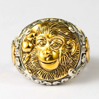 FH Bagues Crâne en Argent Sterling 925 Antique, Style Punk Vintage, Bague Ouverte Dragon Lion Creux, Zircon Créé en Laboratoire, Plaqué Or, pour Hommes