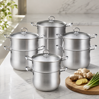 Casserole de cuisine écologique non toxique en acier inoxydable avec base multicouche encapsulée et couvercle en verre trempé