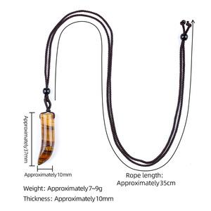 Collar con Colgante <span class=keywords><strong>de</strong></span> Cuerno <span class=keywords><strong>de</strong></span> Cristal Natural, Collar <span class=keywords><strong>de</strong></span> Piedra Semipreciosa Ajustable con Cuerda Trenzada Retro, Joyería Unisex con Gemas - Product Image 3