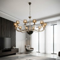 Luxuriöser Moderner Amerikanischer Bernsteinfarbener Glas-Kronleuchter 12-flammig Einstufiger Kronleuchter für Wohnzimmer Esszimmer Schlafzimmer
