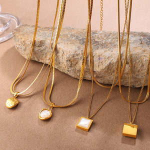 Nouveau collier minimaliste français populaire en coquille blanche et or double couche, design élégant et original, chaîne serpent pour femme - Product Image 6